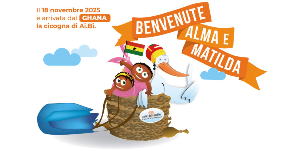 La Cicogna di Ai.Bi. amici dei Bambini riporta in italia, dal Ghana, due bambine, tornate a essere figlie grazie all'adozione internazionale