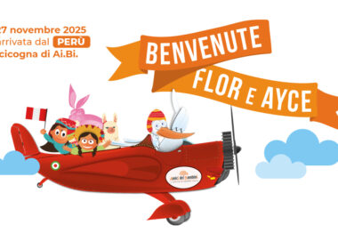 La cicogna dell'adozione internazionale di Ai.Bi. Amici dei Bambini porta le sorelle Flor e Ayce, dal Perù, verso i loro nuovi genitori