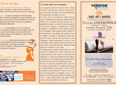 la locandina dello spettacolo "L'eredità dello zio buonanima". Gioranta di teatro solidale per Ai.Bi. Amici dei Bambini