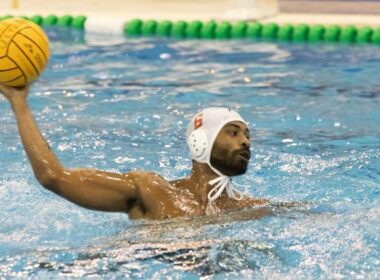 Daniel Gallozzi in azione durante una partita di pallanuoto con la Rari Nantes Salerno