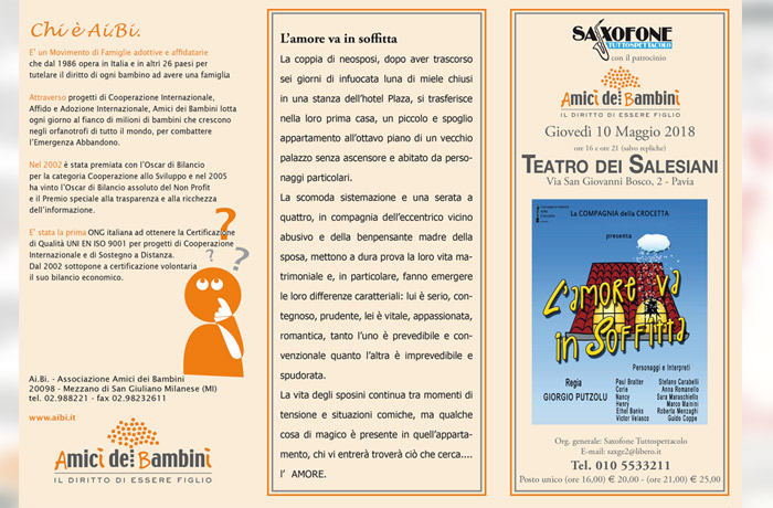 infanzia. A Pavia domani in scena 'L'amore va in soffitta', per i progetti di Ai.Bi.