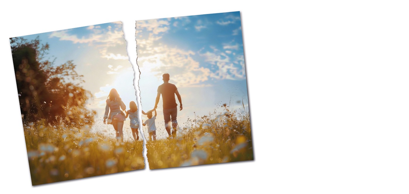 La fotografia di una famiglia separata da uno strappo