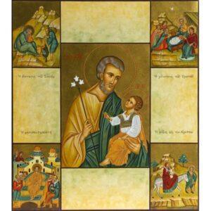 Giuseppe nel mistero dell'adozione - Icona litografica, su foglia oro 23 Kt